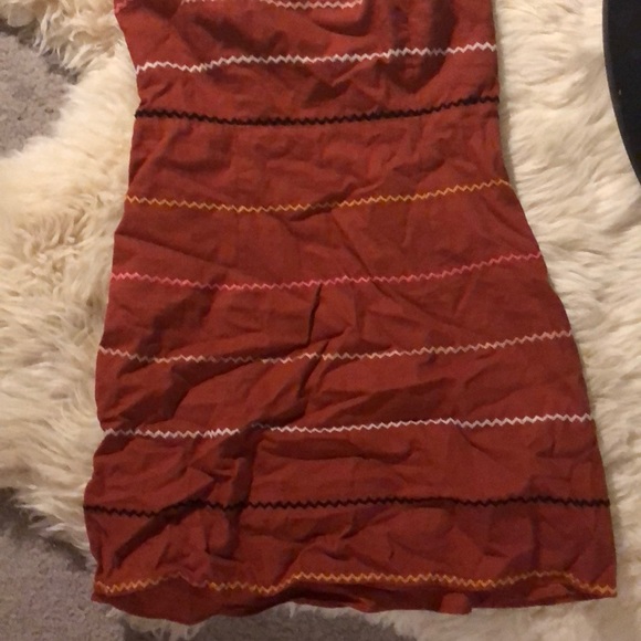 Burnt Orange Stripped Embroidered Dress - Picture 2 of 4